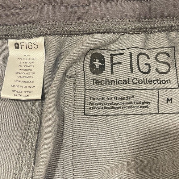 Figs Technical Collection women’s  Med tweed look gray teal tie,‎ 2 back pockets - Picture 2 of 5